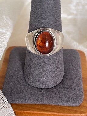 Sterling Silver Amber Ring - Warm Brown Amber